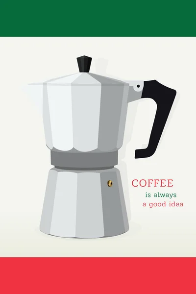 Mokka-Topf realistischer Vektor. traditionelle italienische Kaffeemaschine — Stockvektor