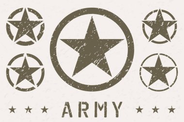 Set of Army Star Grunge Effect. Military Insignia Symbol clipart