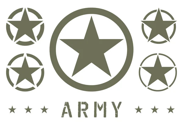 Set of Army Star Green Olive Color. Military Insignia Symbol — Stock Vector
