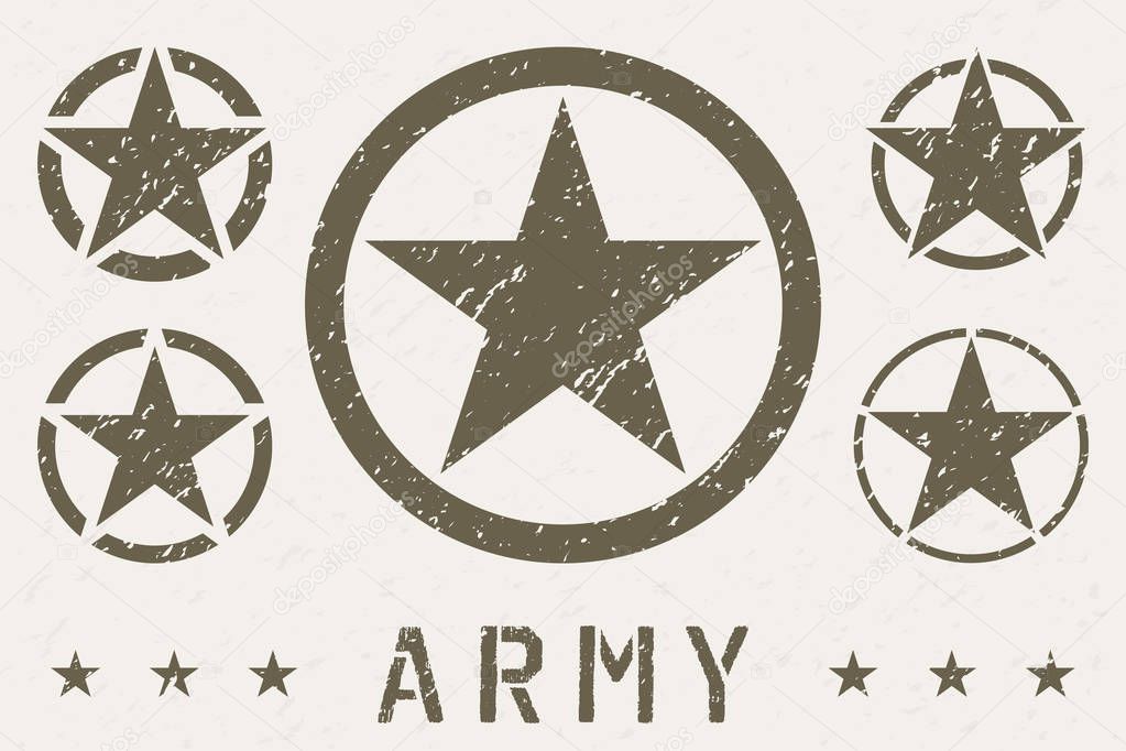 Set of Army Star Grunge Effect. Military Insignia Symbol, Badge, Label