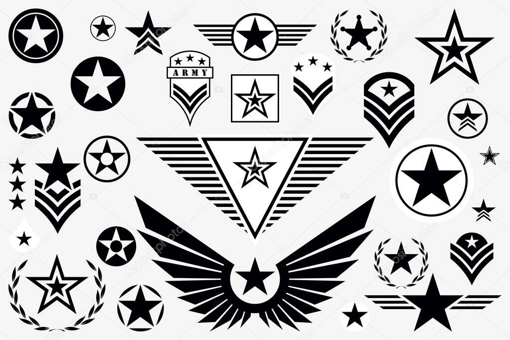 Set of Army Star. Military Rank Insignia. Military Symbol, Badge, Label
