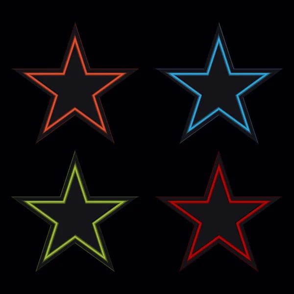 Μαύρα αστέρια με λαμπερό νέον. Εικονίδιο, σύμβολο, λογότυπο, στοιχείο σχεδίασης — Διανυσματικό Αρχείο