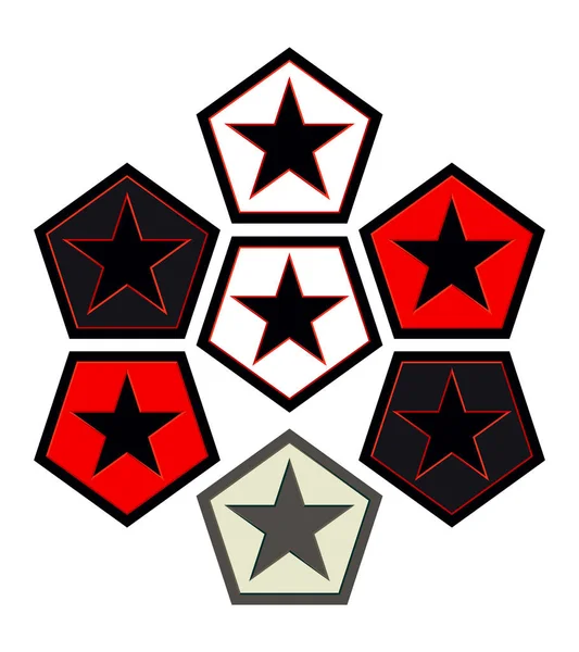 Conjunto de Estrelas Volumétricas de Cinco Pontas. Ícone, Assinatura, Logo, Emblema — Vetor de Stock