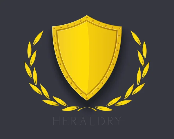 Heraldický zlatý štít s věnec znamení Vektorové ilustrace. Symbo — Stockový vektor