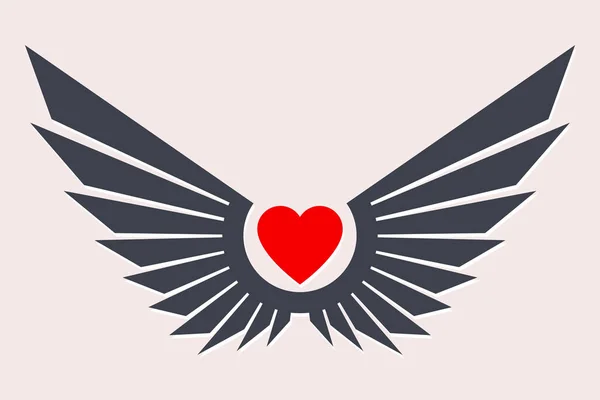 Corazón con alas. Feliz día de San Valentín. Símbolo de amor. Temperatura del tatuaje — Archivo Imágenes Vectoriales