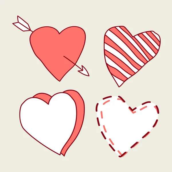 Doodle Hearts. Conjunto de coração desenhado à mão. Símbolos de amor — Vetor de Stock