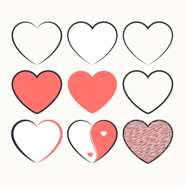 Doodle Hearts. Conjunto de coração desenhado à mão. Símbolos de amor — Vetor de Stock