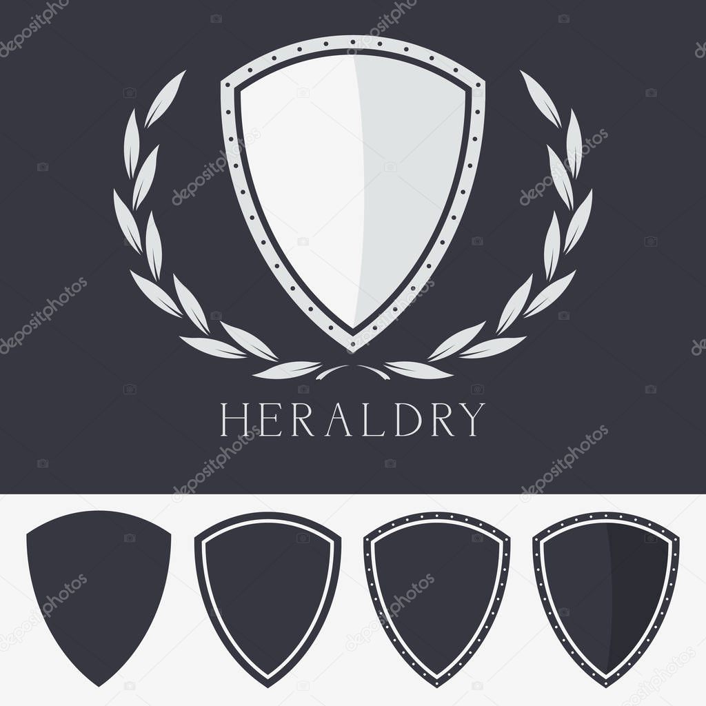 Heraldic Blank Shield with Wreath Sign Vector Illustration. Symb