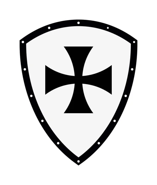 Mittelalterliches Schild. Tempelschild. Schild des Ritters mit Kreuz — Stockvektor