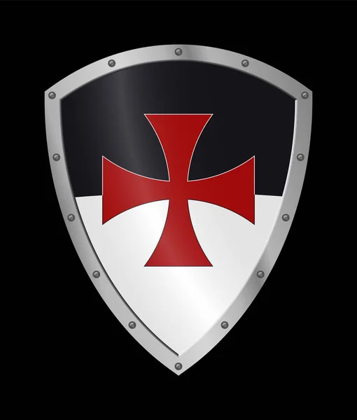 Medieval Shield. Templar Shield. Shield of Knight with Cross — Stock Vector