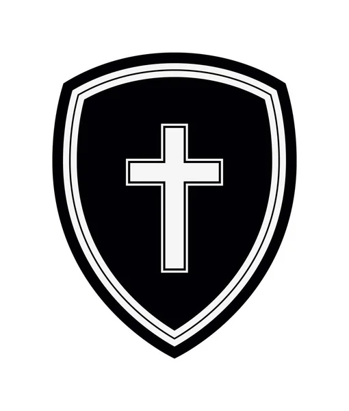 Croix chrétienne et bouclier de la foi. Logo de l'église. Religieux — Image vectorielle