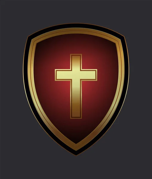 Cruz Cristiana y Escudo de Fe. Logo de la Iglesia. Religioso — Vector de stock