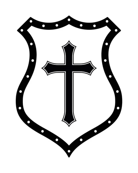 Christliches Kreuz Und Schild Des Glaubens Kirchenlogo Religiöses Symbol Kreative — Stockvektor