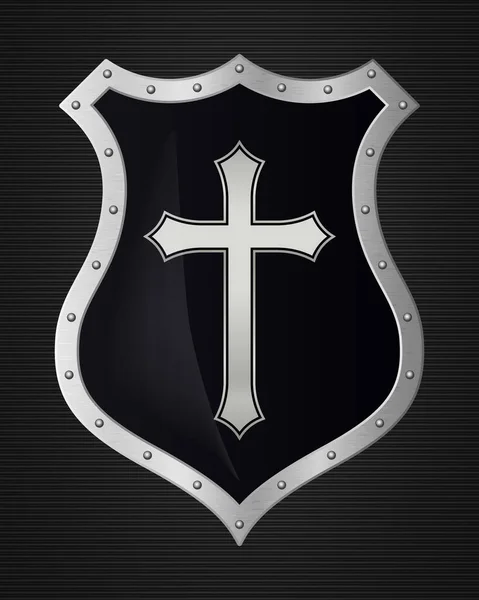 Metal Christian Cross Shield Faith Church Logo Religious Symbol Creative — Stock Vector