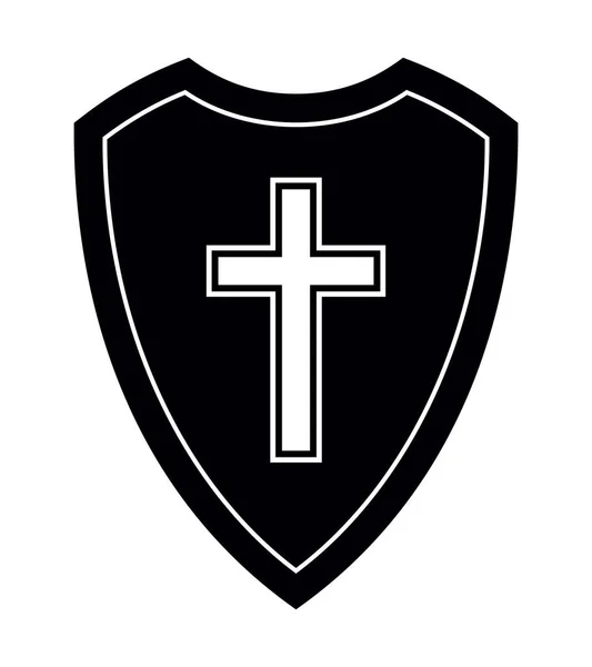 Christian Cross Och Shield Faith Kyrkans Logotyp Religiös Symbol Kreativ — Stock vektor