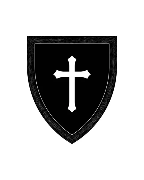 Christian Cross Och Shield Faith Kyrkans Logotyp Religiös Symbol Kreativ — Stock vektor