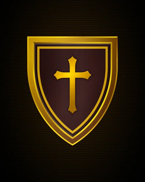 Christian Cross Shield Faith Logo Kostela Náboženský Symbol Kreativní Křesťanská — Stockový vektor