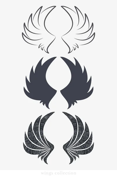Wings Vector Collection Enkel Wing Silhouette För Heraldry Tattoo Logo — Stock vektor
