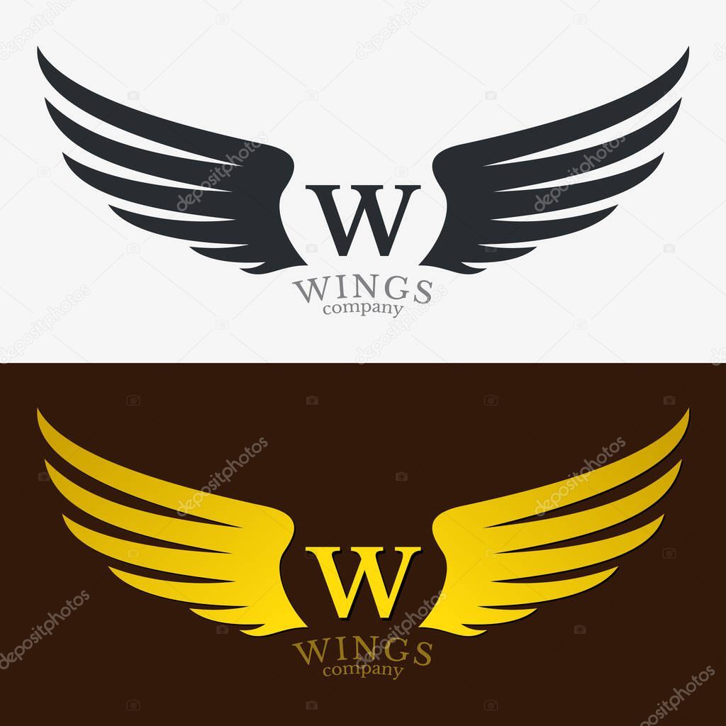Winged Emblem for Your Company. Wing Silhouette for Heraldry, Tattoo, Logo or Other Symbols