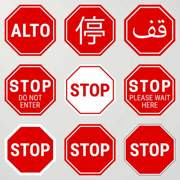 Stop Road Set Farklı Versiyonlar Aynı Zamanda Spanyolca Çince Versiyonları — Stok Vektör