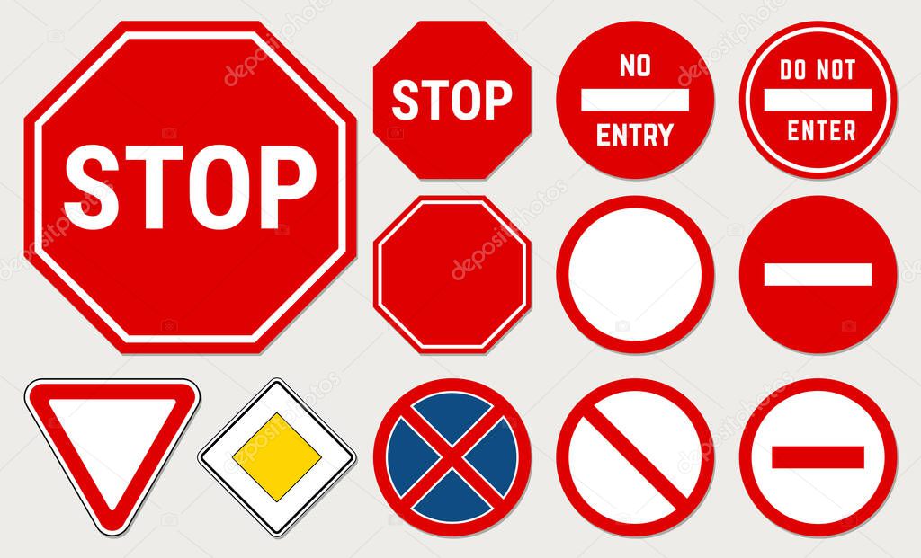 Base Road Sign Set. Traffic Icons. Vector Illustration Isolated on Background