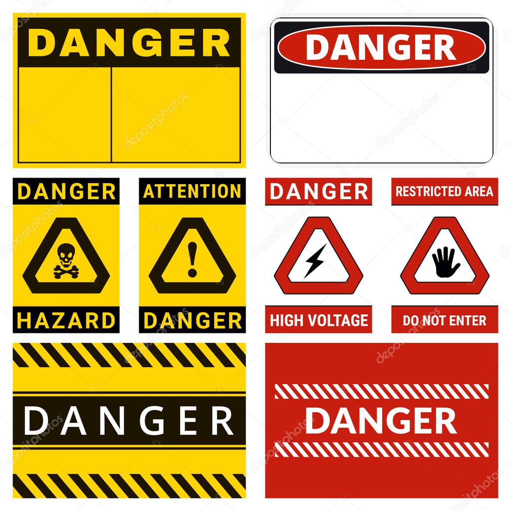 Danger. Safety Labels with Ability to Replace Text You Need. Various Embodiments Safety Banners. Vector Illustration