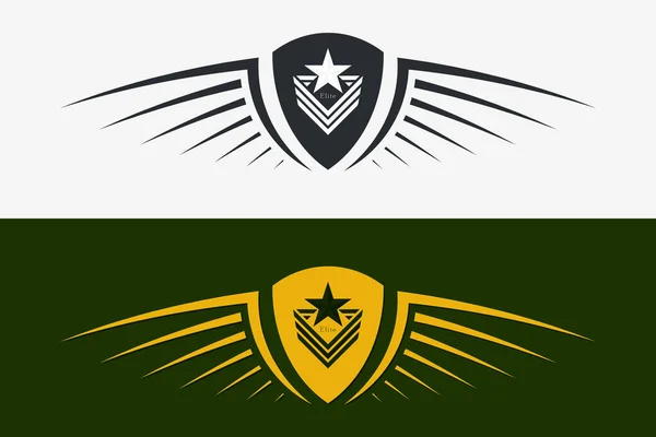 Gevleugeld Schild Embleem Militaire Badge Silhouet Voor Heraldry Tattoo Logo — Stockvector
