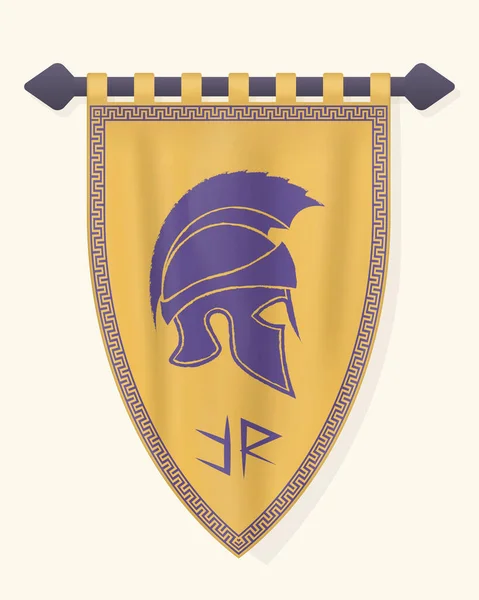 Feestelijke Verticale Banner Met Romeinse Helm Pennant Ophangen Voor Inscriptie — Stockvector