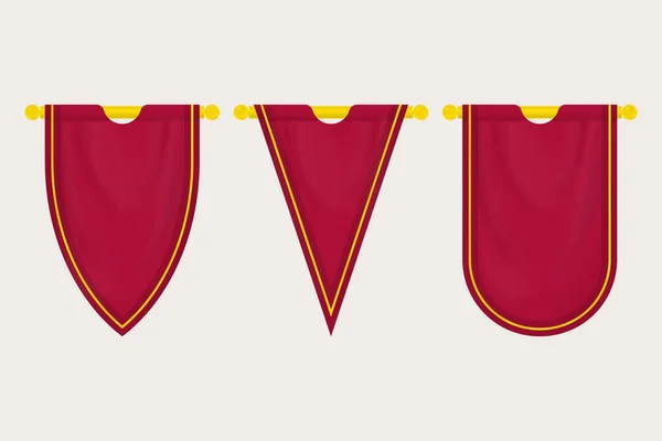 Bandiera Sospesa Medievale Vuota Set Bandiere Vuote Pennants Modello Poster — Vettoriale Stock