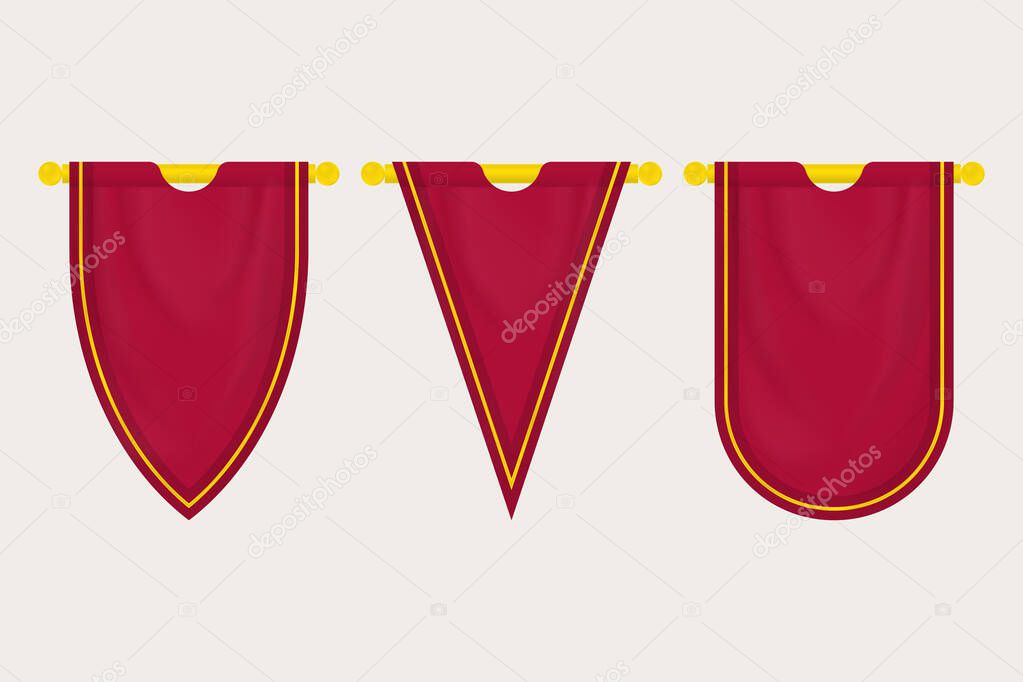 Blank Medieval Hanging Banner. Set of Empty Flags. Template Pennants and Posters Vector Mockup