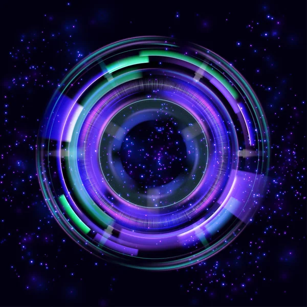 Mystiek portaal. Een gloeiende ring. Magische neon bal. Abstract gloeiende cirkels op zwarte achtergrond. Magische cirkel licht effecten. Illustratie geïsoleerd op donkere achtergrond. Vector. Eps10 — Stockvector