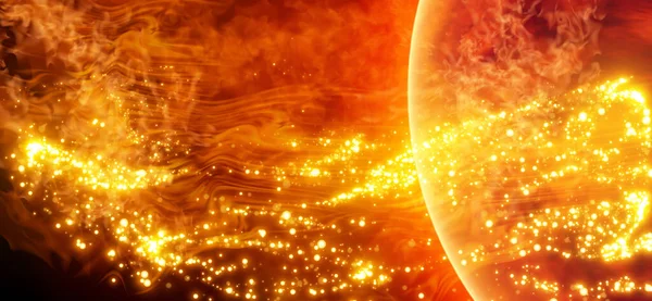 Sfondo scientifico - attività solare nello spazio. Superficie solare con razzi solari, Bruciamento del sole. Riscaldamento globale. Vettore . — Vettoriale Stock