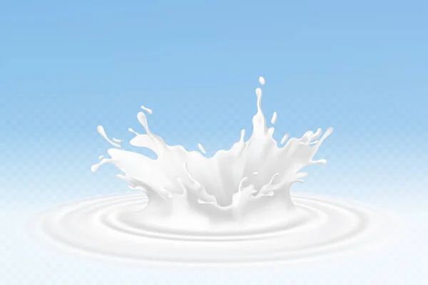 Vector realistische melk of yoghurt spatten, stromende room, abstracte witte vlekken, melk geïsoleerd op blauwe achtergrond. Ontwerp van natuurlijke, biologische zuivelproducten. — Stockvector