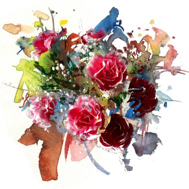 Pembe ve kırmızı karanfiller soyut resim, suluboya