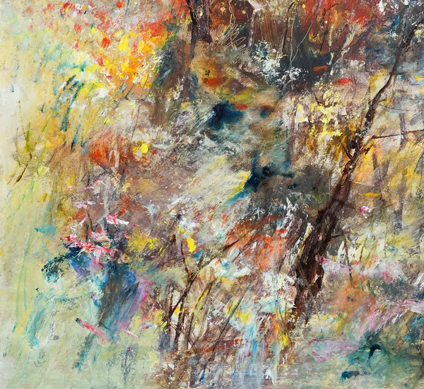 Garden in spring, abstract oil painting