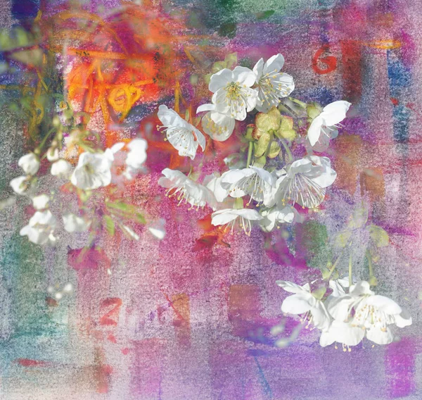 Spring abstrak lukisan pastel dan media campuran Stok Gambar