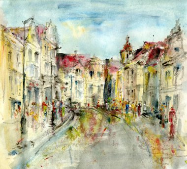 Sokak eski şehir, sanat illüstrasyon