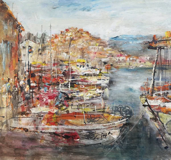 Port in the Ionian Sea, acrylic and oil painting — Stock Photo, Image