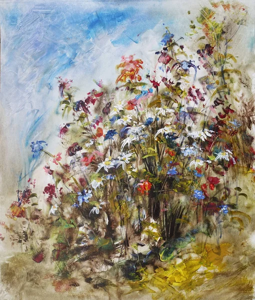 Fleurs de prairie, peinture à l'huile — Photo