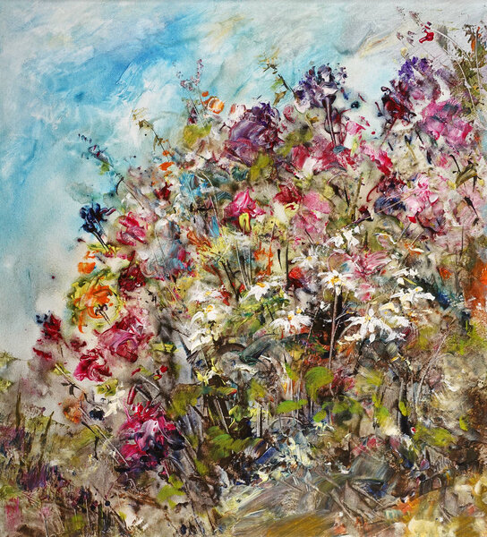 Flowers in the garden, painting Stock Image