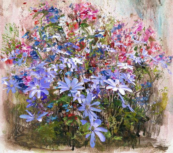 Blue Pink Flowers Painting Mixed Media Royalty Free Stock Photos
