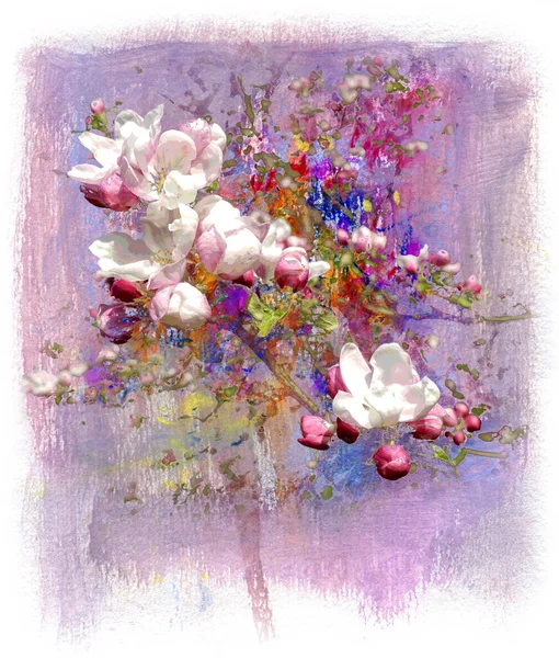 Pink Apple Blossoms Abstract Pastel Drawing Mixed Media Stock Photo