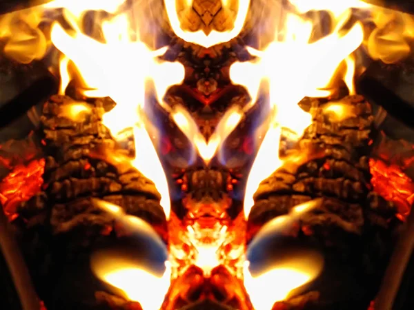 Захватывающая первобытная привлекательность огня и симметрии: фантастическое животное, огненное чудовище, огнедышащий дракон . — стоковое фото