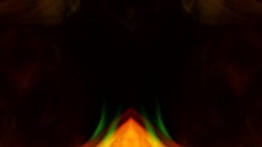 Karanlık bir zemin üzerinde kıvrımlı duman kabarcıkları, farklı renklerde ışık tarafından aydınlatılıyor..