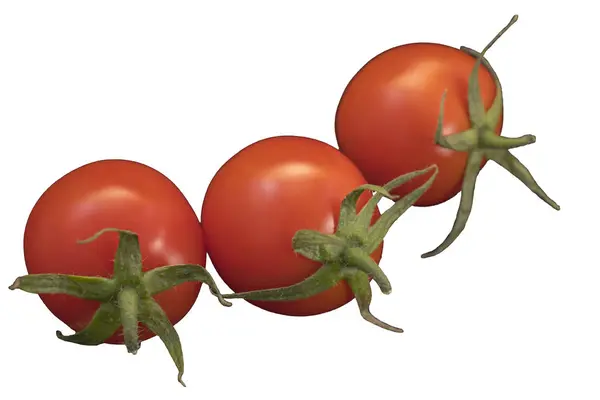 Tomates cerises douces et acides rouges vives avec pétioles et feuilles — Photo