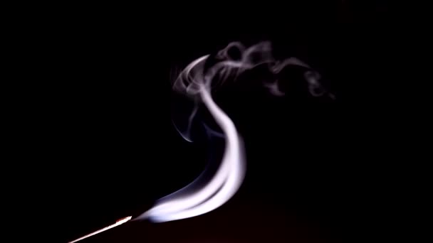 The wisps of smoke from the incense stick slowly rise up and curl with bizarre curls in rare tremors of air. — Stock Video