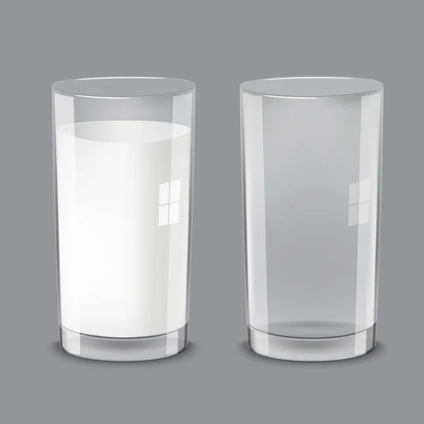 Bicchieri trasparenti realistici di latte — Vettoriale Stock