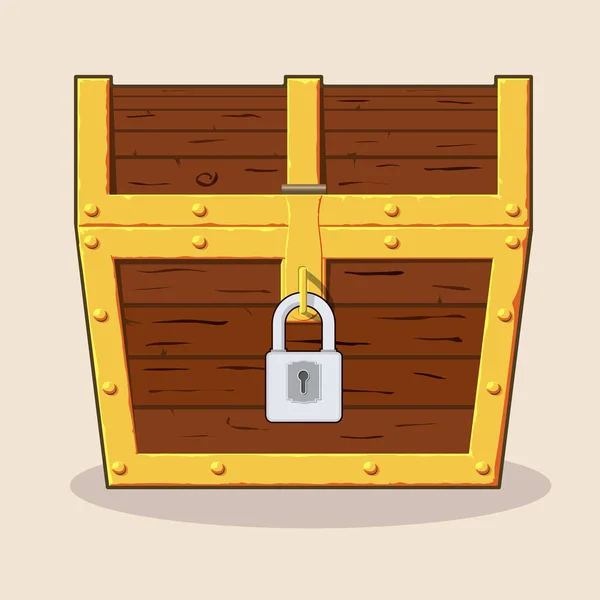 Caja del tesoro pirata de madera cerrada y cerrada , — Vector de stock