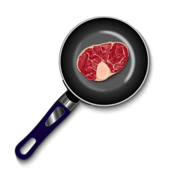 Pan with raw meat top view — Stockvektor