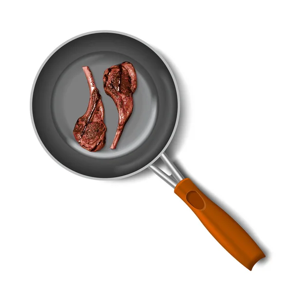 Pan with raw meat top view — Stockvektor